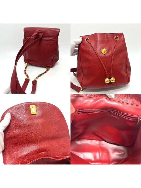 Chanel Backpack Sac CC Logo Caviar Leather Red main image 9